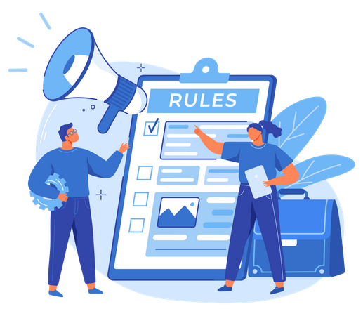 Colleagues discussing business rules Illustration