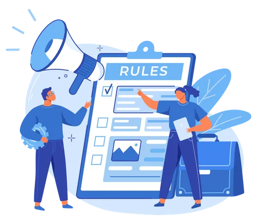 Colleagues discussing business rules  Illustration