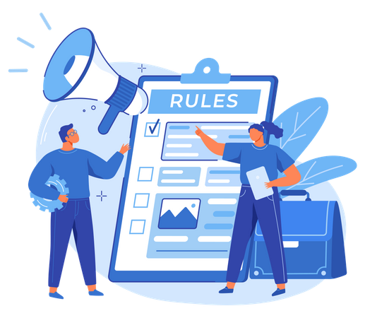 Colleagues discussing business rules  Illustration