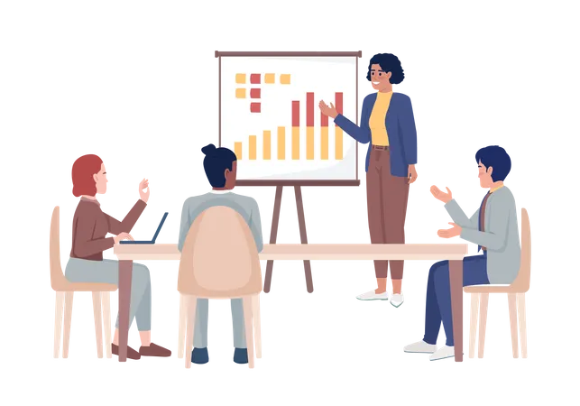 Colleagues Discussing Business Strategy Semi Flat Color Vector Characters Editable Figures Full Body People On White Seminar Simple Cartoon Style Illustration For Web Graphic Design And Animation Illustration