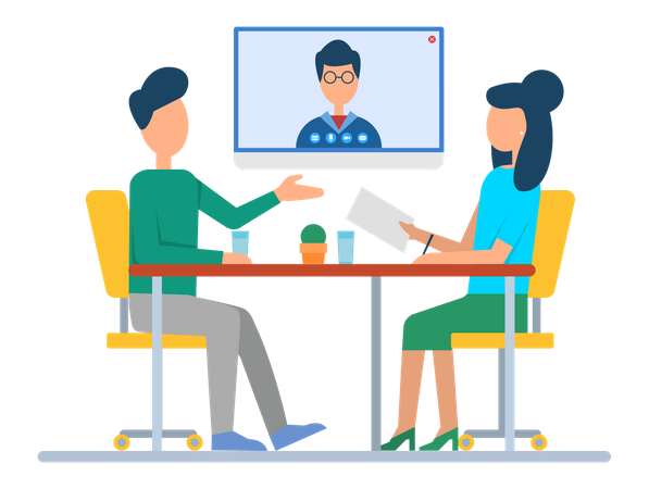 Colleagues discussing during online meeting Illustration