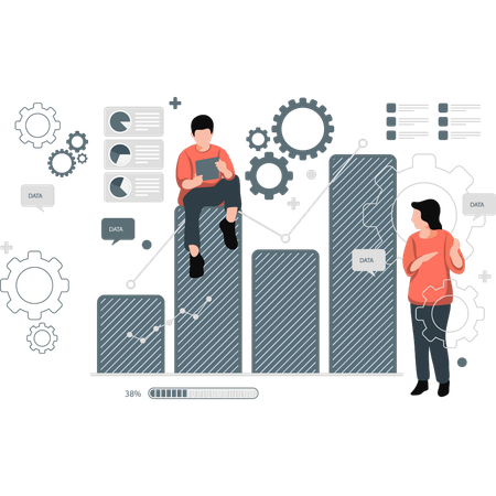 Colleagues discussing on statistics analysis  Illustration