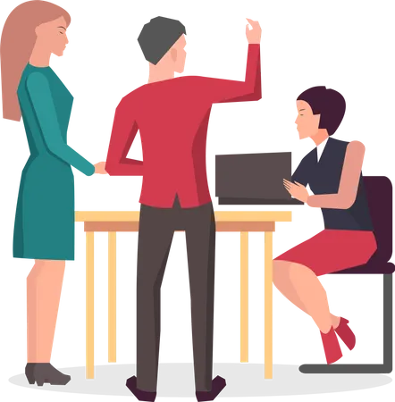 Colleagues discussing work in entrepreneurship  Illustration