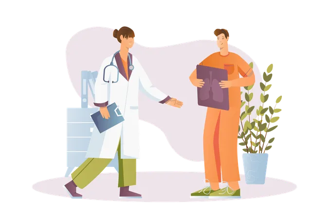 Colleagues doctors consult about patient diagnosis  Illustration