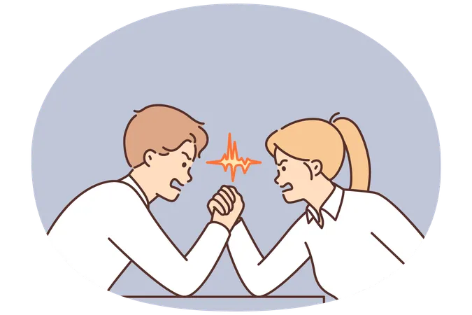 Colleagues engaged in arm wrestling competing for good position for company  Illustration