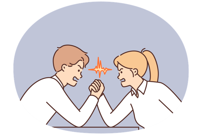 会社の良いポジションを競い合う腕相撲をする同僚たち  イラスト