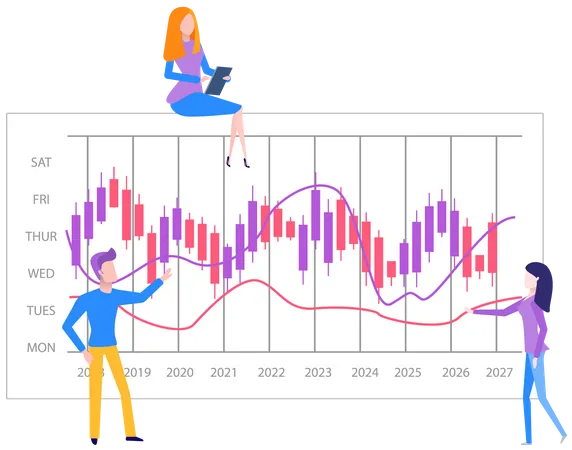 Analytics Information And Development Statistics Dashboard Seo Optimization Digital Info Presenters Show Statistical Indicators And Data On Diagram Colleagues Giving Presentation Of Report イラスト