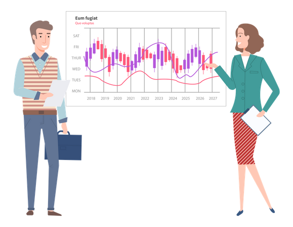 Colleagues giving presentation of report  Illustration