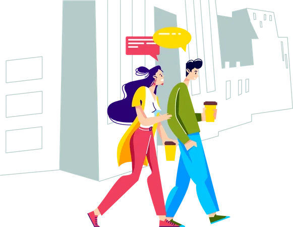 Colleagues going to office while holding coffee cup Illustration