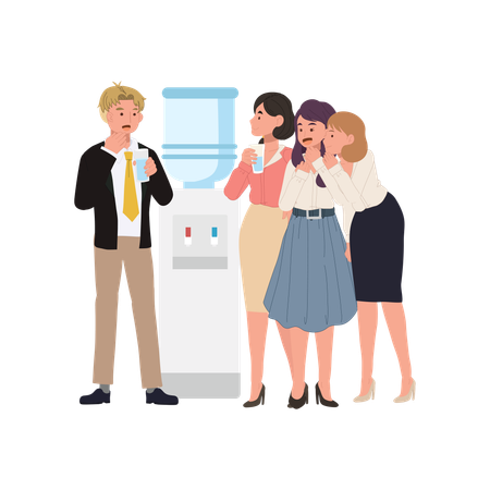Colleagues gossiping at water cooler  Illustration