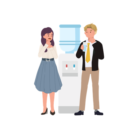 Colleagues gossiping near water cooler  Illustration