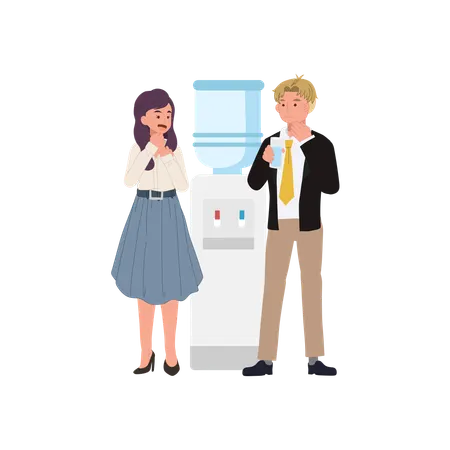 Colleagues gossiping near water cooler  Illustration