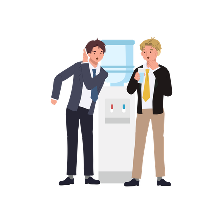 Colleagues gossiping near water cooler  Illustration