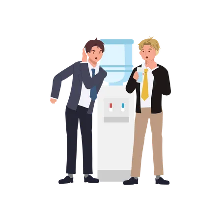 Colleagues gossiping near water cooler  Illustration