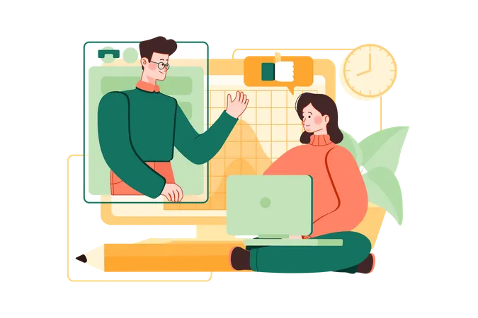Colleagues Helping Each Other In Work  Illustration