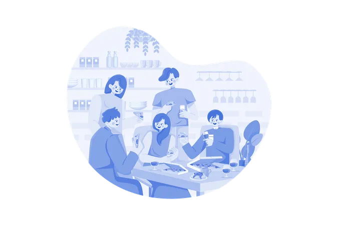 Colleagues Meeting At The Food Court Illustration