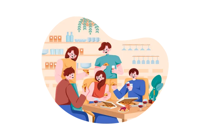Colleagues Meeting At Food Court Illustration