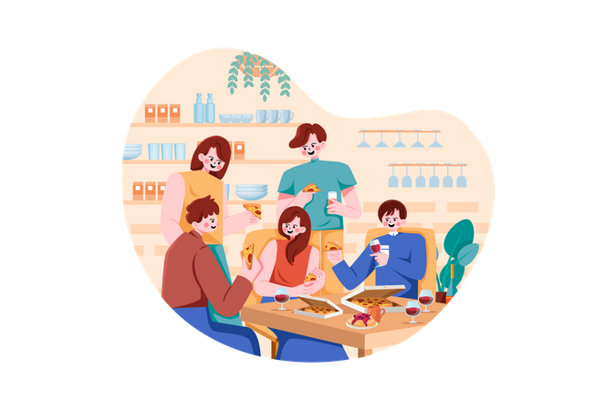 Colleagues Meeting At Food Court  Illustration