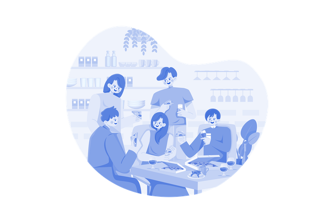 Colleagues Meeting At Food Court  Illustration