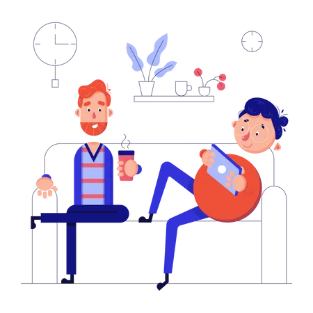 Colleagues relaxing in office on the couch Illustration