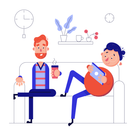 Colleagues relaxing in office on the couch  Illustration