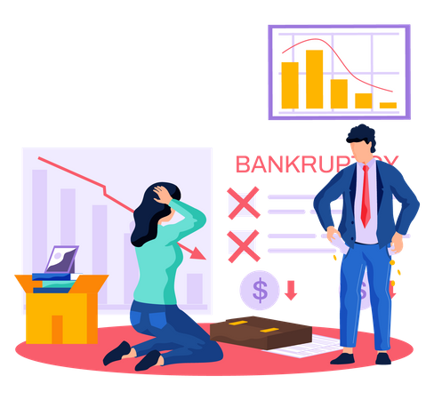 Colleagues scared of bankruptcy and decrease in profit Illustration