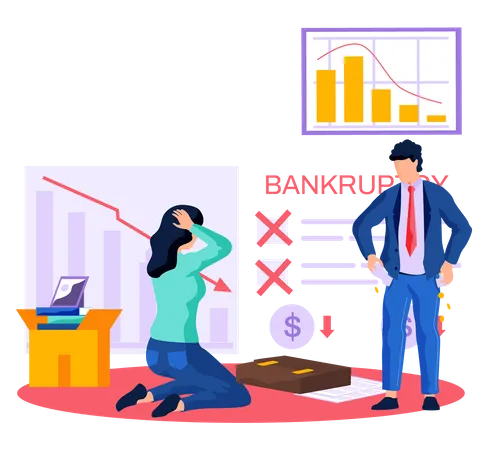 Colleagues scared of bankruptcy and decrease in profit  Illustration