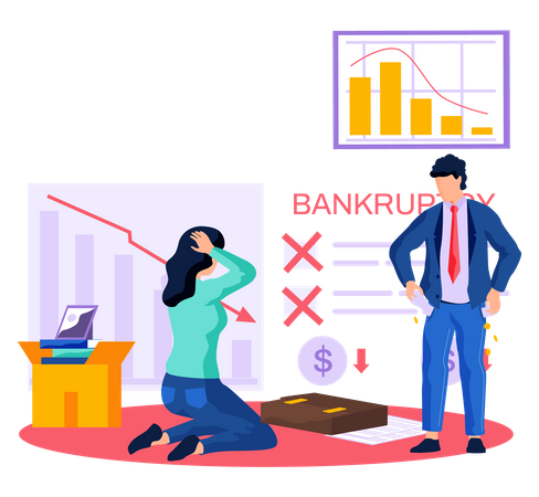 Colleagues scared of bankruptcy and decrease in profit  イラスト