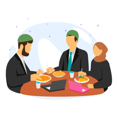 Colleagues Sharing An Iftar Meal Together  Illustration