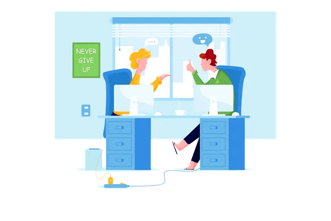 Colleagues talking in office Illustration