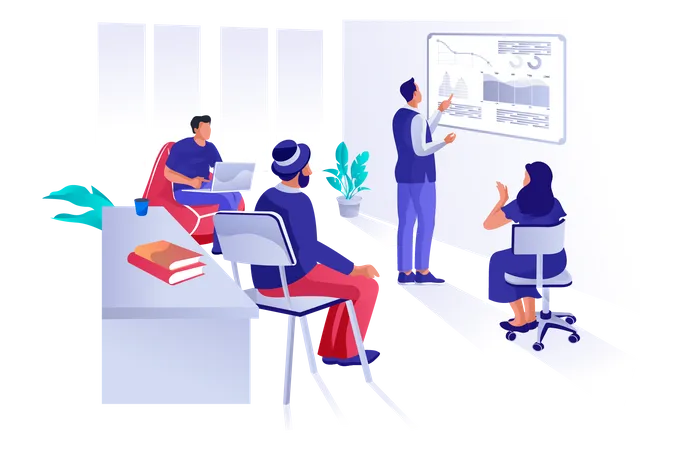 Colleagues watch presentation in office  Illustration