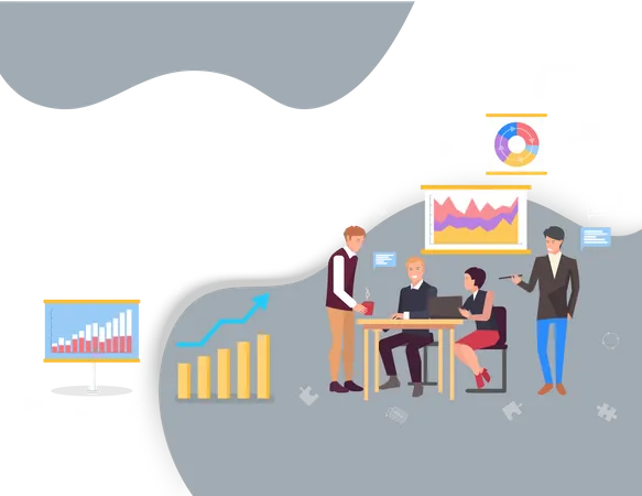 Colleagues work with statistical indicators  Illustration