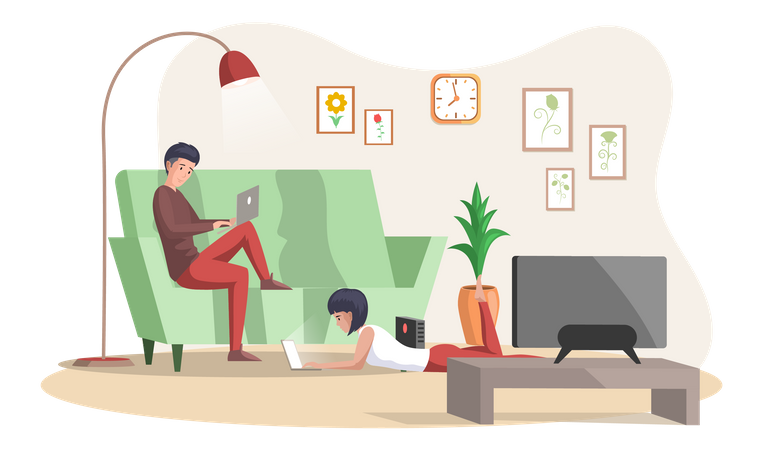 Colleagues working at home  Illustration