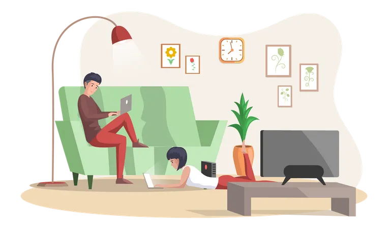 Colleagues working at home  Illustration