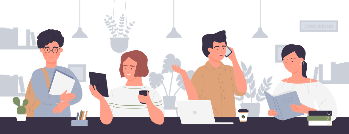 Colleagues working in office  Illustration
