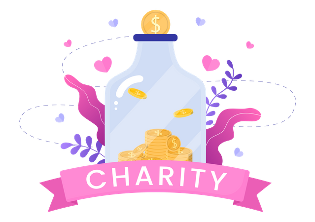 Collecting donation funds into glass jar Illustration