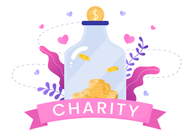 Collecting donation funds into glass jar  Illustration