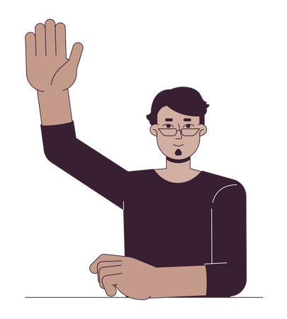 College arab student with single hand raised  Illustration