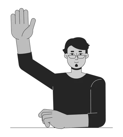 College arab student with single hand raised  Illustration