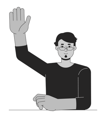College arab student with single hand raised  Illustration