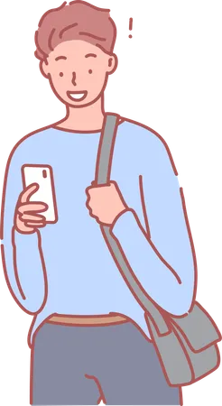 College boy holding phone in hand  Illustration