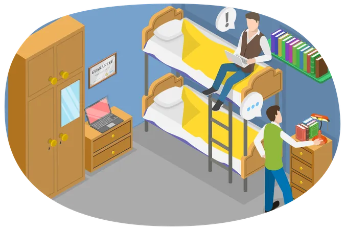 3 D Isometric Flat Vector Conceptual Illustration Of College Dormitory Student Hostel Illustration