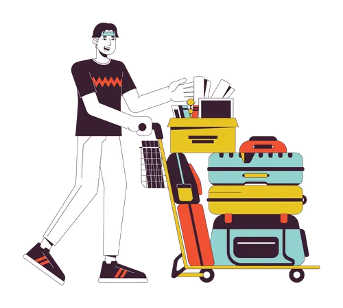 College freshman with belongings  Illustration