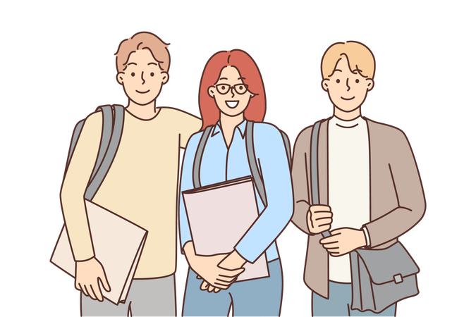 College friends with backpacks  Illustration
