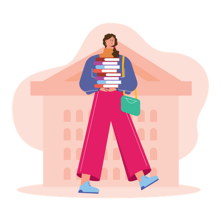 College girl holding book  Illustration