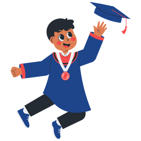 College Kid Throwing Graduation Caps  Illustration