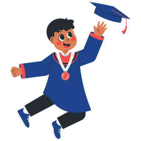 College Kid Throwing Graduation Caps  Illustration