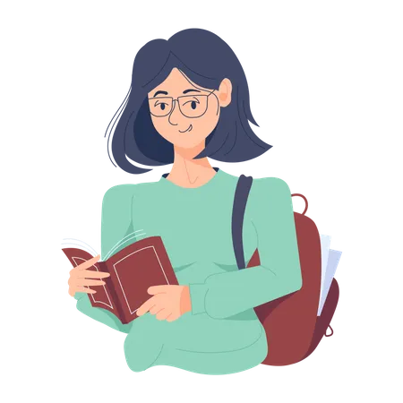 College Girl Read The Book Illustration
