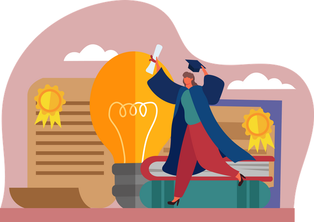 College Student Celebrate Graduation Ceremony  Illustration