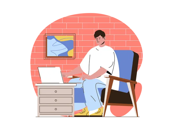 College student learning from home Illustration